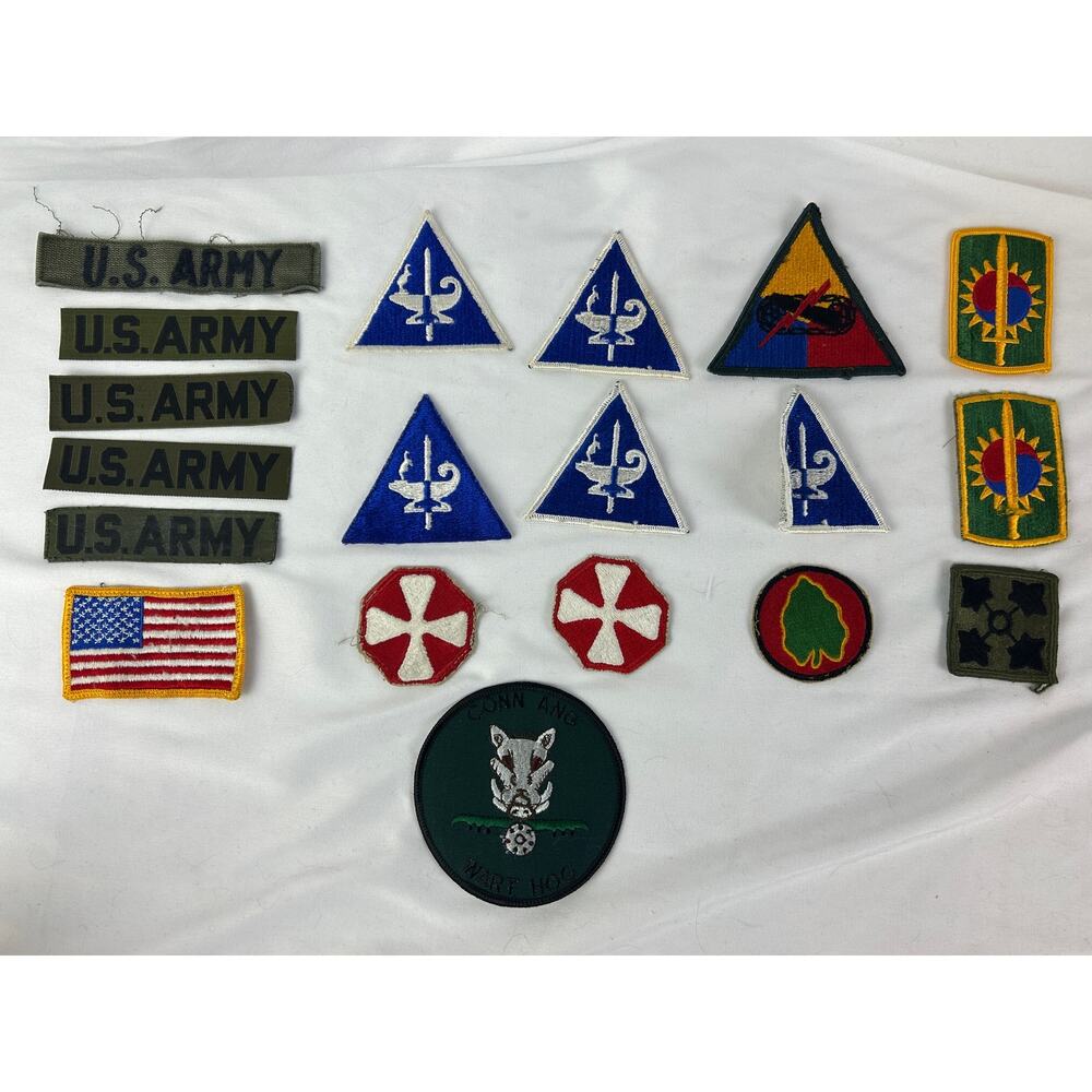 Vintage US Army Patch Lot Name Tapes DUI Insignia Mixed 19pc